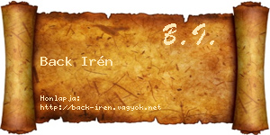 Back Irén névjegykártya